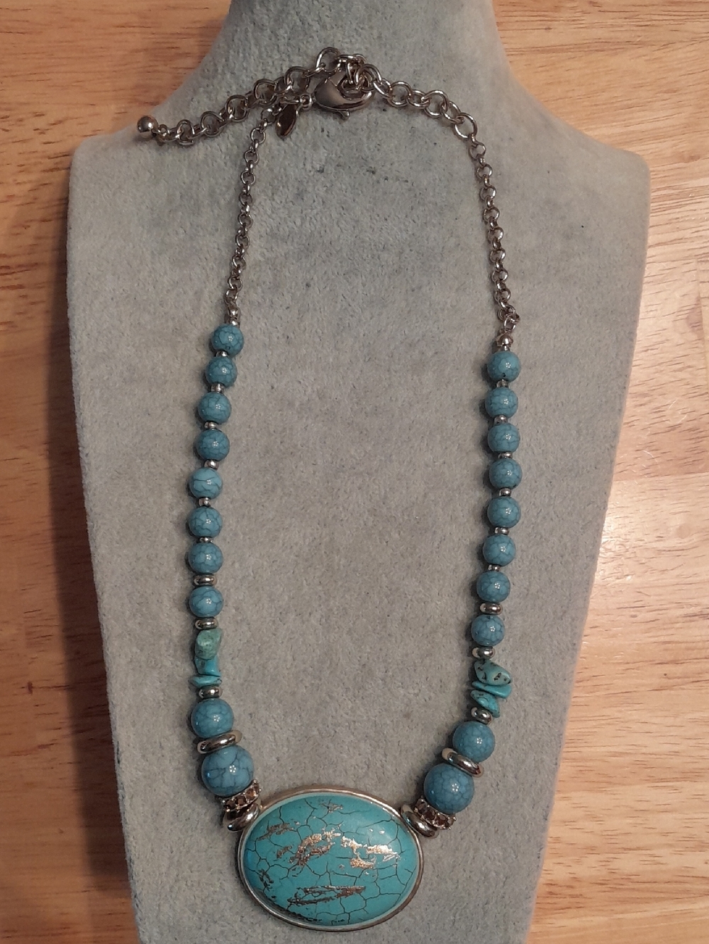 Chico's Turquoise Beaded Statement Necklace - Blue Gem Accent